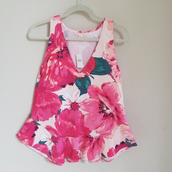 Anthropologie Posie Peplum Tank Paper Crown Floral NWT V Neck - Picture 3 of 4